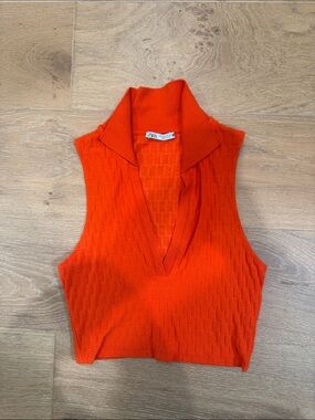 Zara Bright Red Sleeveless Knit Polo Tank
